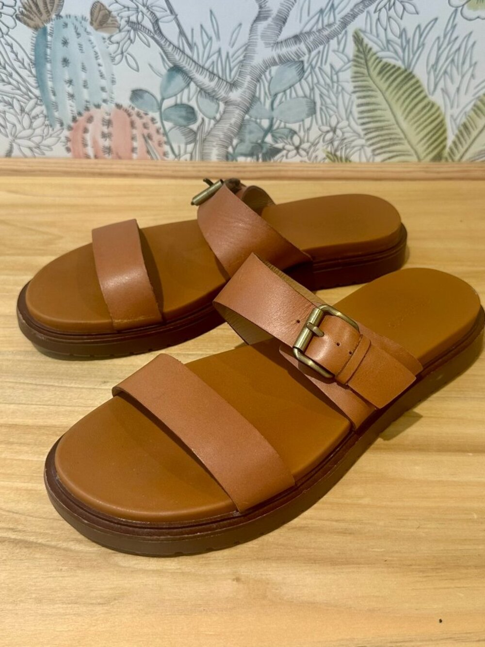 Madewell Dee Double-Strap Sandals in Leather Warm Coffee Size 8